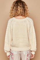 POL Cream Cable Knit Keyhole Cutout Balloon Sleeve Sweater Trendsi