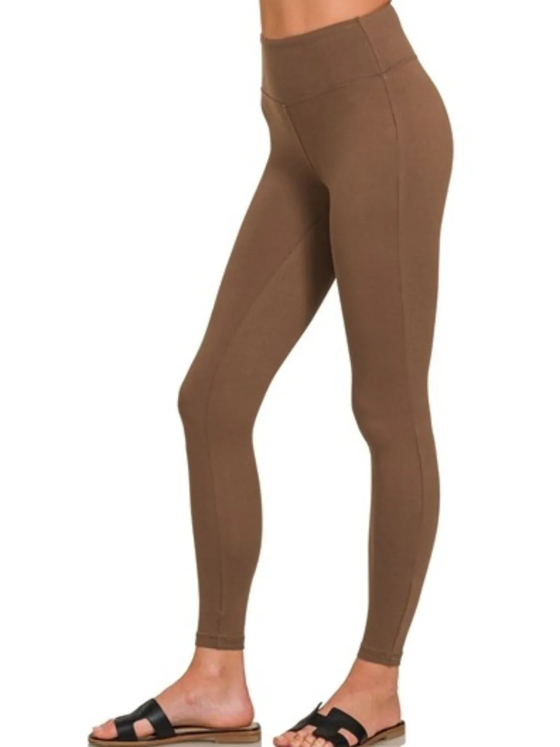 Zenana Brown Microfiber Waistband Leggings