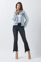 RISEN Button Up Acid Washed Denim Jacket Trendsi