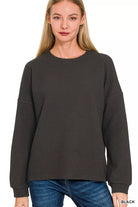 Zenana Black Double Knit Round Neck Long Sleeve Top BLACK