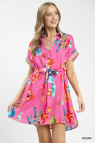 Umgee Peony Punk Floral Print Mini Dress with Belt PEONY