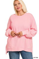 Zenana Dark Pink Acid Washed Double Ribbed Hi-low Sweatshirt