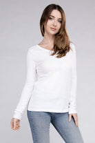 Zenana Cotton V-Neck Long Sleeve T-Shirt WHITE ZENANA