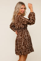 Haptics Mocha Floral Smocked Waist Tiered Woven Dress