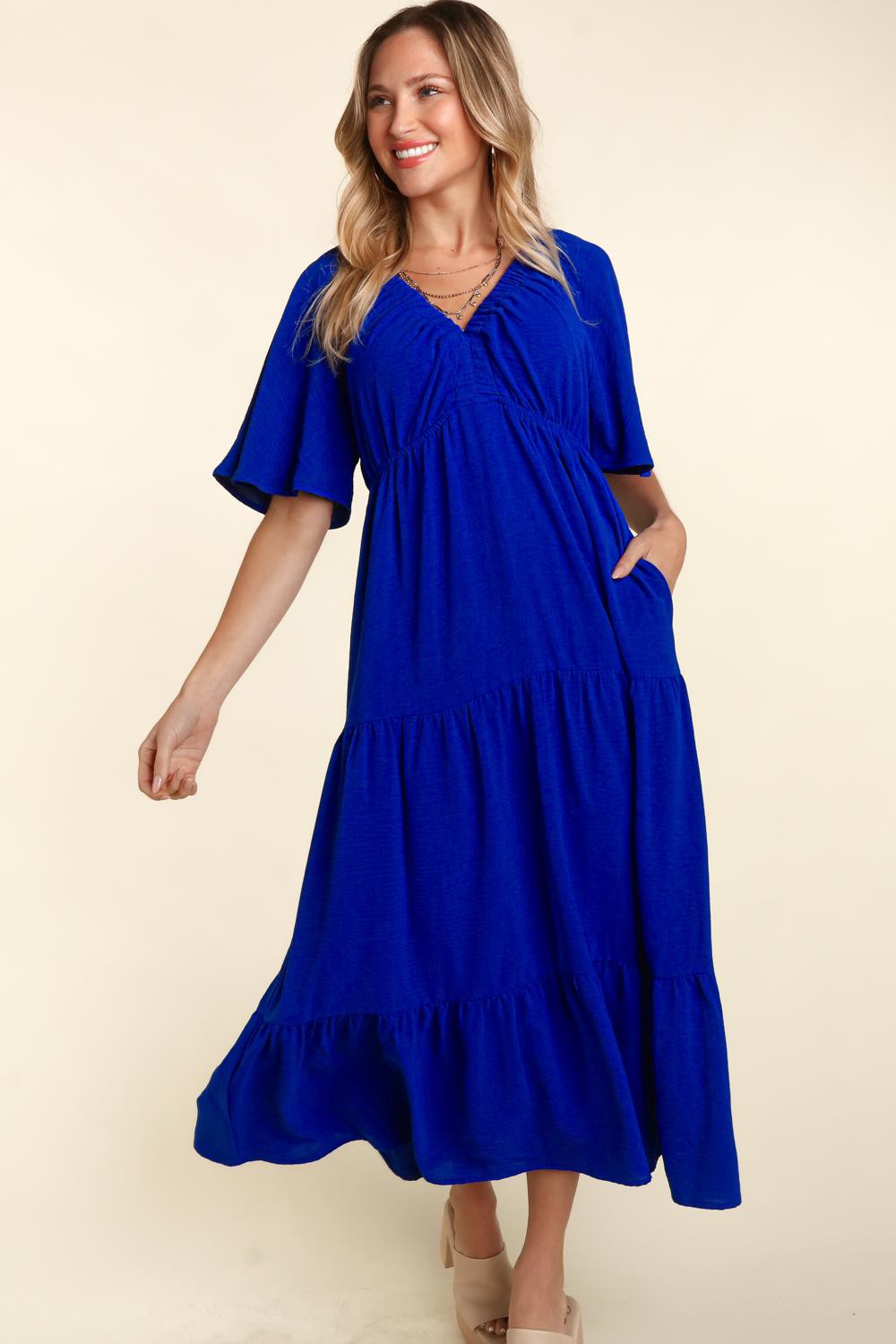 Haptics Royal Tiered Babydoll Maxi Dress with Side Pocket Trendsi