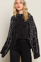 POL Black Oversized Pearl Embellished Sweater