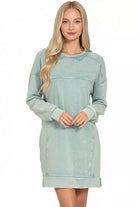 Zenana Ash Blue French Terry Acid Washed Dress with Pockets