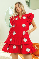 BiBi Ref Sequins Baseball Patch Day Ruffle Sleeve Dress