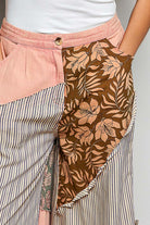 POL Peach Multi Striped Floral Patchwork Wide leg Pants with Side Big Star Patch