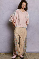 POL Blush Pink Short Sleeve Hoodie Top with Lace Detail