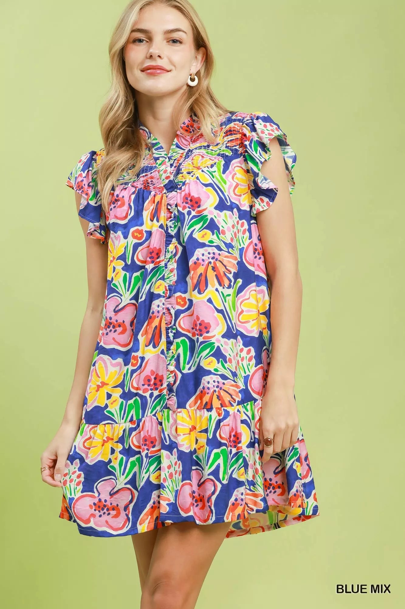 Umgee Blue Mix Floral Ruffle Mini Dress BLUE MIX