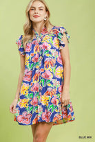 Umgee Blue Mix Floral Ruffle Mini Dress BLUE MIX