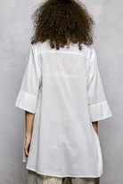 POL Ivory Floral Embroidered Half Sleeve Cotton Shirt