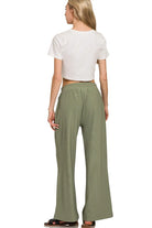 Zenana Light Olive Ribbed High Neck Half Zip Pullover & Pants Set
