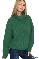 Zenana Dark Green High Neck Full Zip Sweater Cardigan