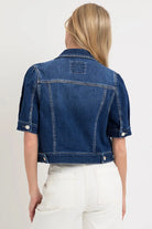 RISEN Dark Washed Puffed Short Sleeve Crop Denim Jacket