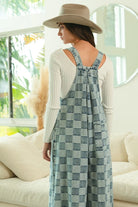 BiBi Denim Washed Vintage Checker Wide Legs Overalls