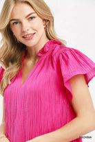 Umgee FuchyTextured Ruffle Hem Mini Dress