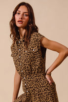 SO ME Wide Leg Leopard Twill Overalls Jumpsuit with Tuck Pleats
