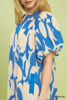 Umgee Cerulean Abstract Print Puff Sleeve Shift Dress