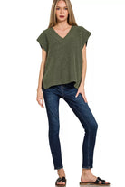 Zenana Dark Olive Ribbed Slit V-Neck Sweater Vest