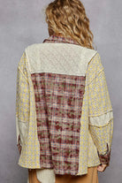 POL Oversized Studded Contrast Lace & Plaid Long Sleeve Shirt