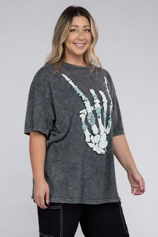 Lotus Fashion Collection Plus Skeleton Rock Hand Sign Graphic Top Lotus Fashion Collection