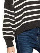 Zenana Black Exposed Seam Striped Oversized Sweater