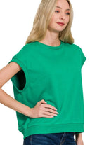 Zenana Kelly Green French Terry Round Neck Cap Sleeve T-Shirt K GREEN