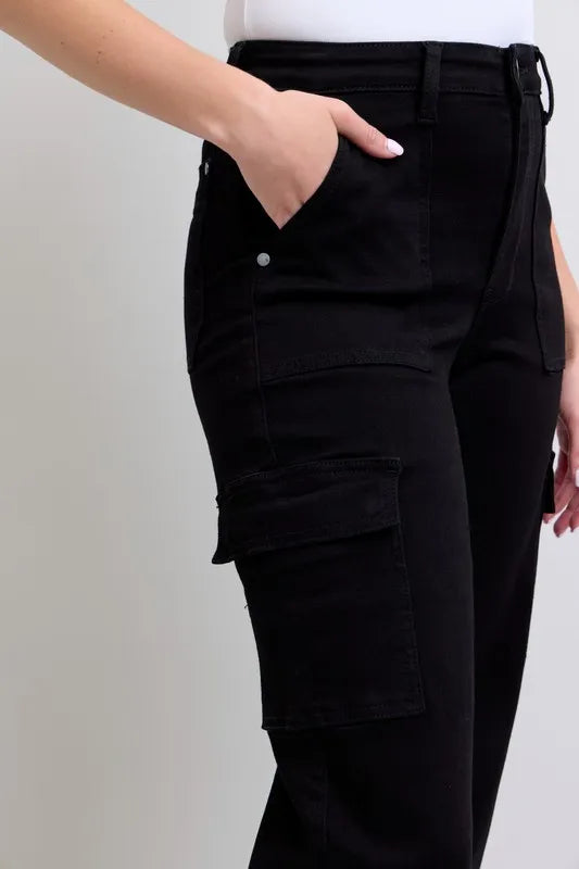 Judy Blue Black High Waisted Cargo Wide Leg Jeans