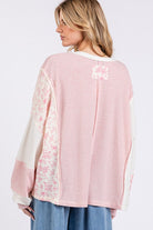 SAGE + FIG Blush Pink Floral Long Sleeve V-Neck Waffle Knit Top