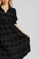 Umgee Black Swiss Dot Jacquard Tiered Midi Dress