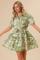 BiBi Avocado Woven Printed Tiered Dress