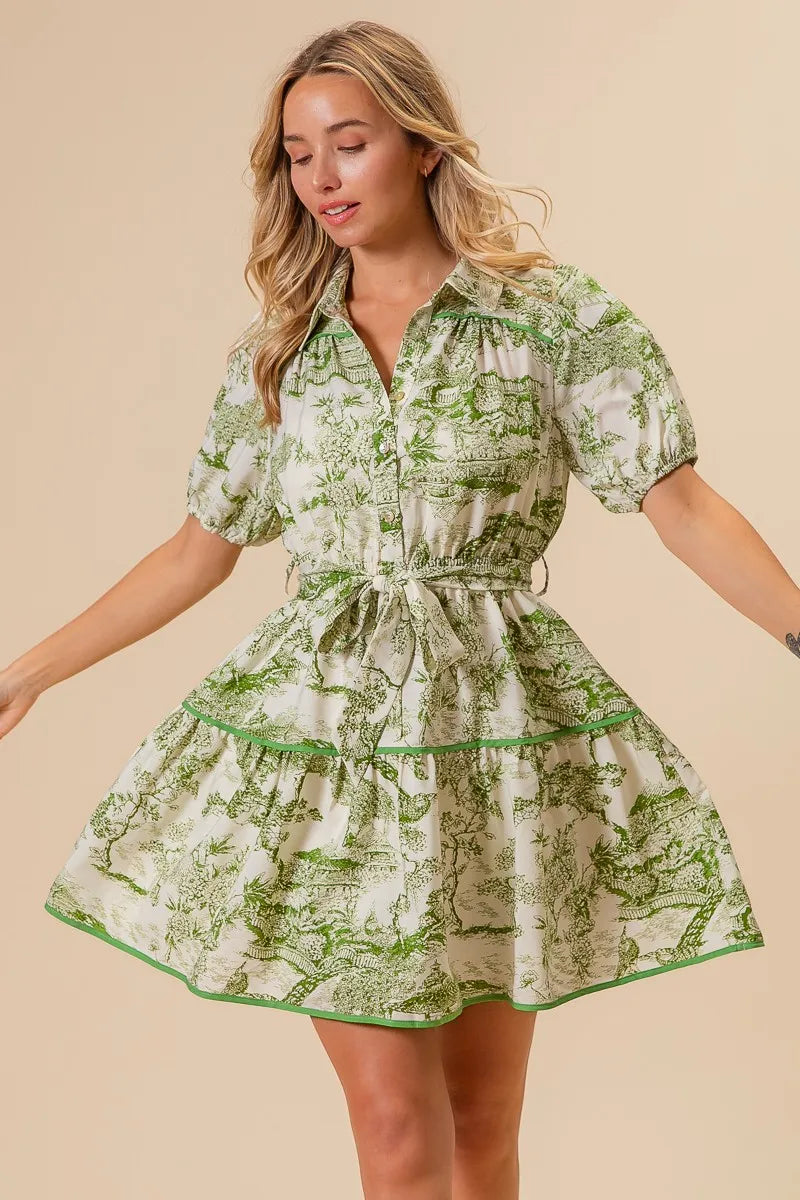 BiBi Avocado Woven Printed Tiered Dress