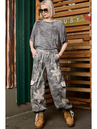 POL Zebra Print Round Neck Half Sleeve T-Shirt in Dark Gray