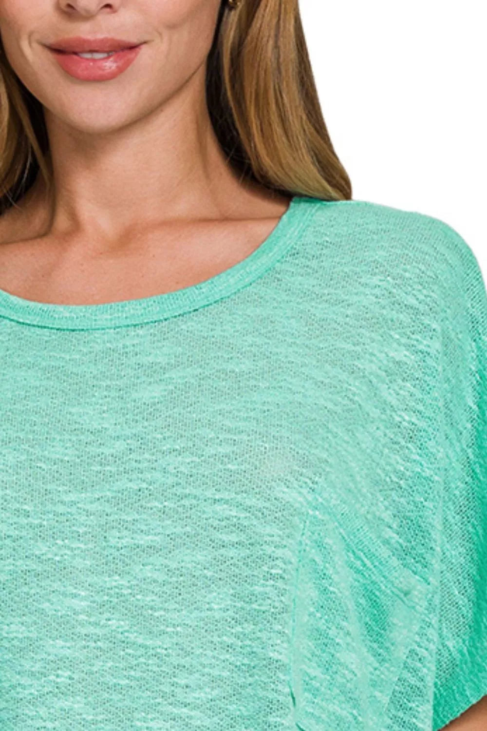 Zenana Mint Oversized Slub Hacci Top with Pocket