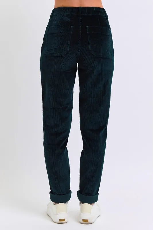 Judy Blue Emerald Green High Waisted Corduroy Cuffed Joggers