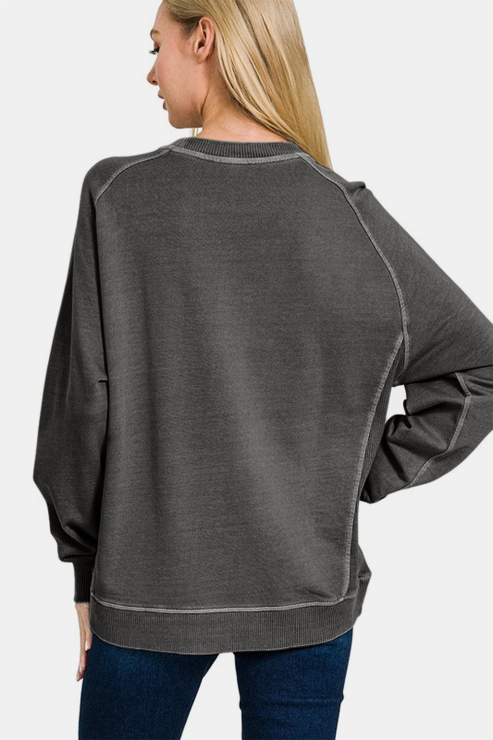 Zenana Black Pigment Dyed French Terry Sweatshirt Shirts & Tops