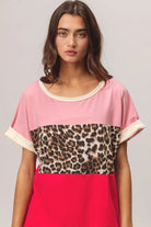 BiBi Pink and Fuchsia Leopard Printed Jersey Color Block Roll Up