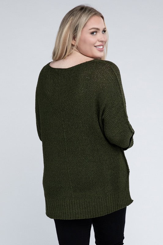 eesome Plus Size Crew Neck Knit Sweater eesome