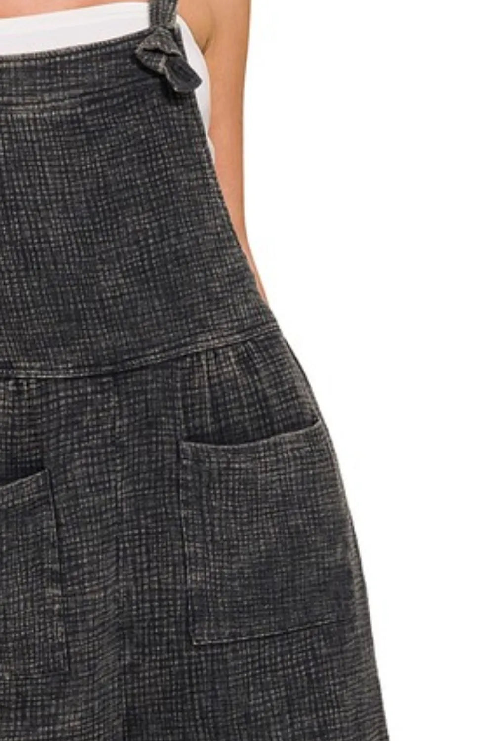 Zenana Ash Black Woven Double Gauze Acid Washed Romper