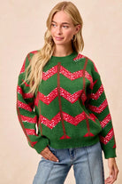 BiBi Hunter Green & Ref Christmas Theme Chevron Sequins Detail Sweater
