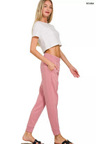 Zenana Light Rose Scuba Half Zip Pullover and Jogger Set