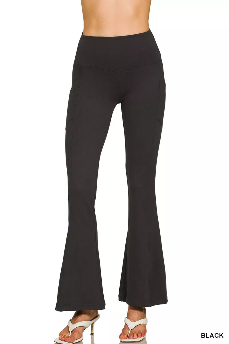 Zenana Black Brushed Dty Microfiber Flare Pants BLACK