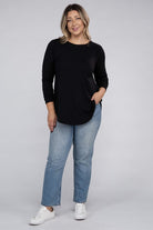 Zenana Plus Long Sleeve Round Neck Round Hem Top ZENANA