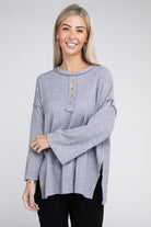 ZENANA Ribbed Brushed Melange Hacci Henley Sweater ZENANA