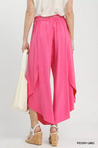 Umgee Flowy Asymmetrical Hem Wide Leg Pants in Pink