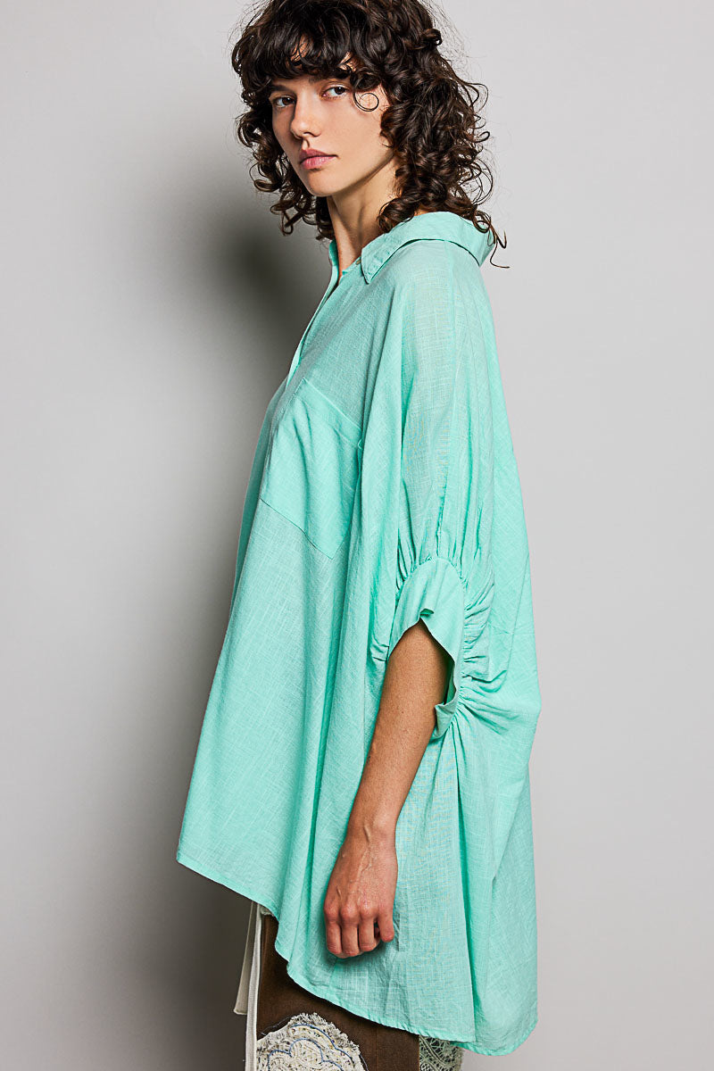 POL Mint Button Down Half Dolman Sleeve Shirt