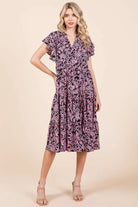 Mittoshop Abstract Print Ruffle Tier Midi Dress DEEP NAVY