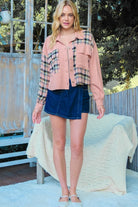 Hailey & Co Plaid Mixed Cropped Jacket Trendsi